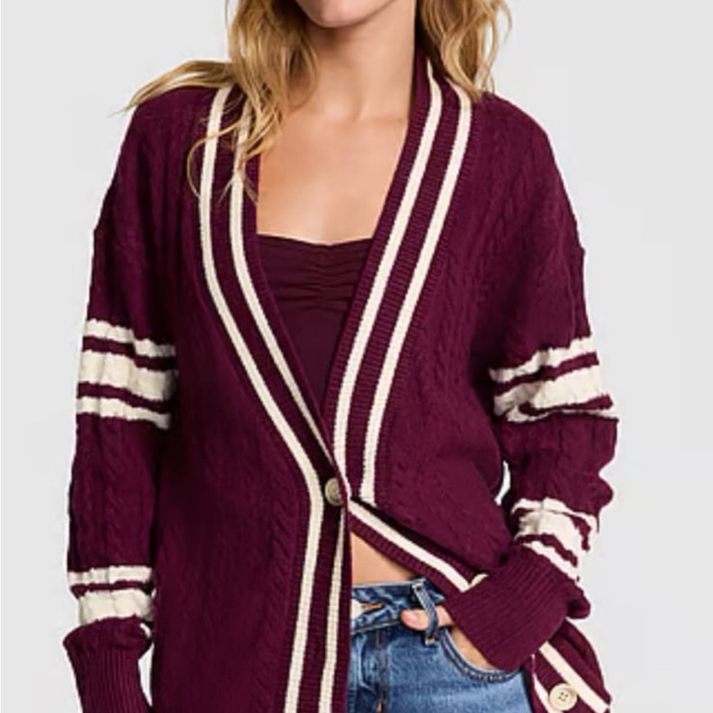 PINK BNWT Collegiate Cable Knit cardigan wild rose